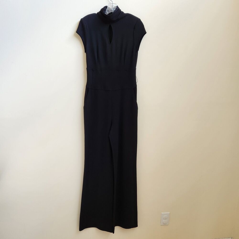 Cache Jumpsuit Womens Size 8 Black Straight Leg Romper Short Sleeve Pockets